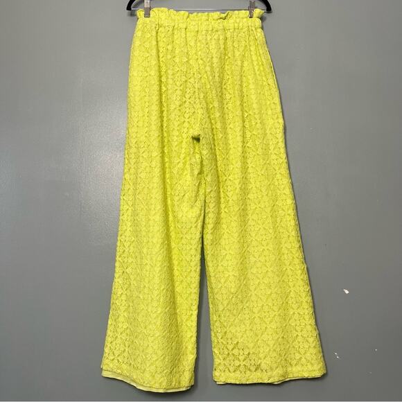Anthropologie Ollari Lacy Wide Leg Tassel Pants Trousers Lime Green Women’s S - Picture 3 of 12